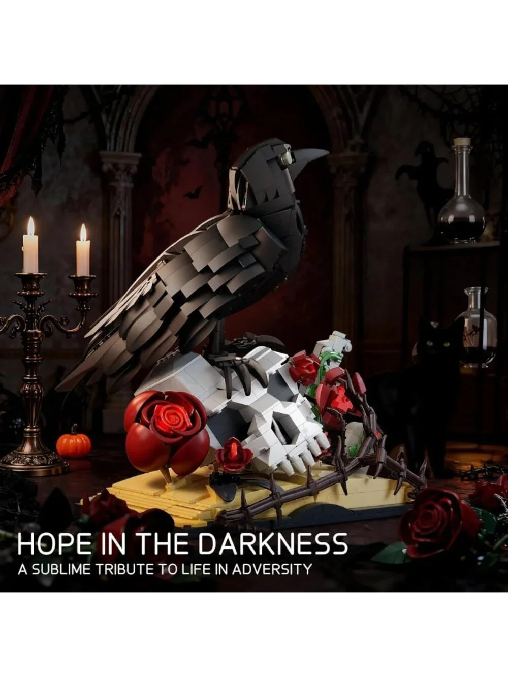 Gothic Skull & Raven Building Set - Unique Table Decor, Halloween Gift, 758 PCS